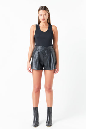 GREY LAB - Faux Leather Shorts with Pleated Detail - SHORTS available at Objectrare
