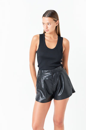GREY LAB - Faux Leather Shorts with Pleated Detail - SHORTS available at Objectrare
