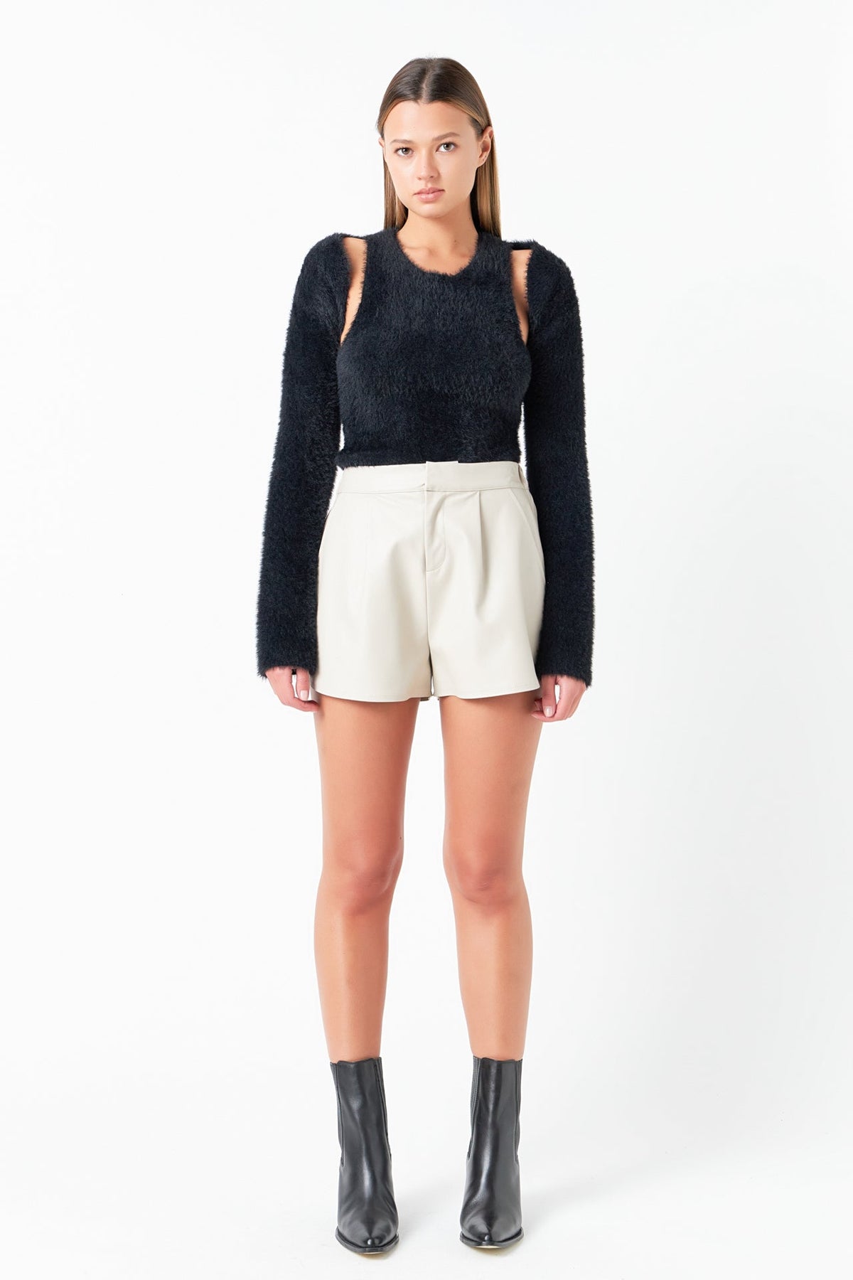 GREY LAB - Grey Lab - Faux Leather Shorts with Pleated Detail - SHORTS available at Objectrare