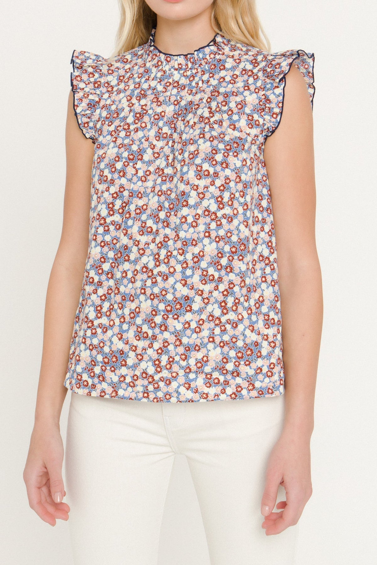 ENGLISH FACTORY - Floral Contrast Stitch Top - TOPS available at Objectrare