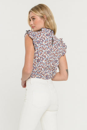 ENGLISH FACTORY - Floral Contrast Stitch Top - TOPS available at Objectrare