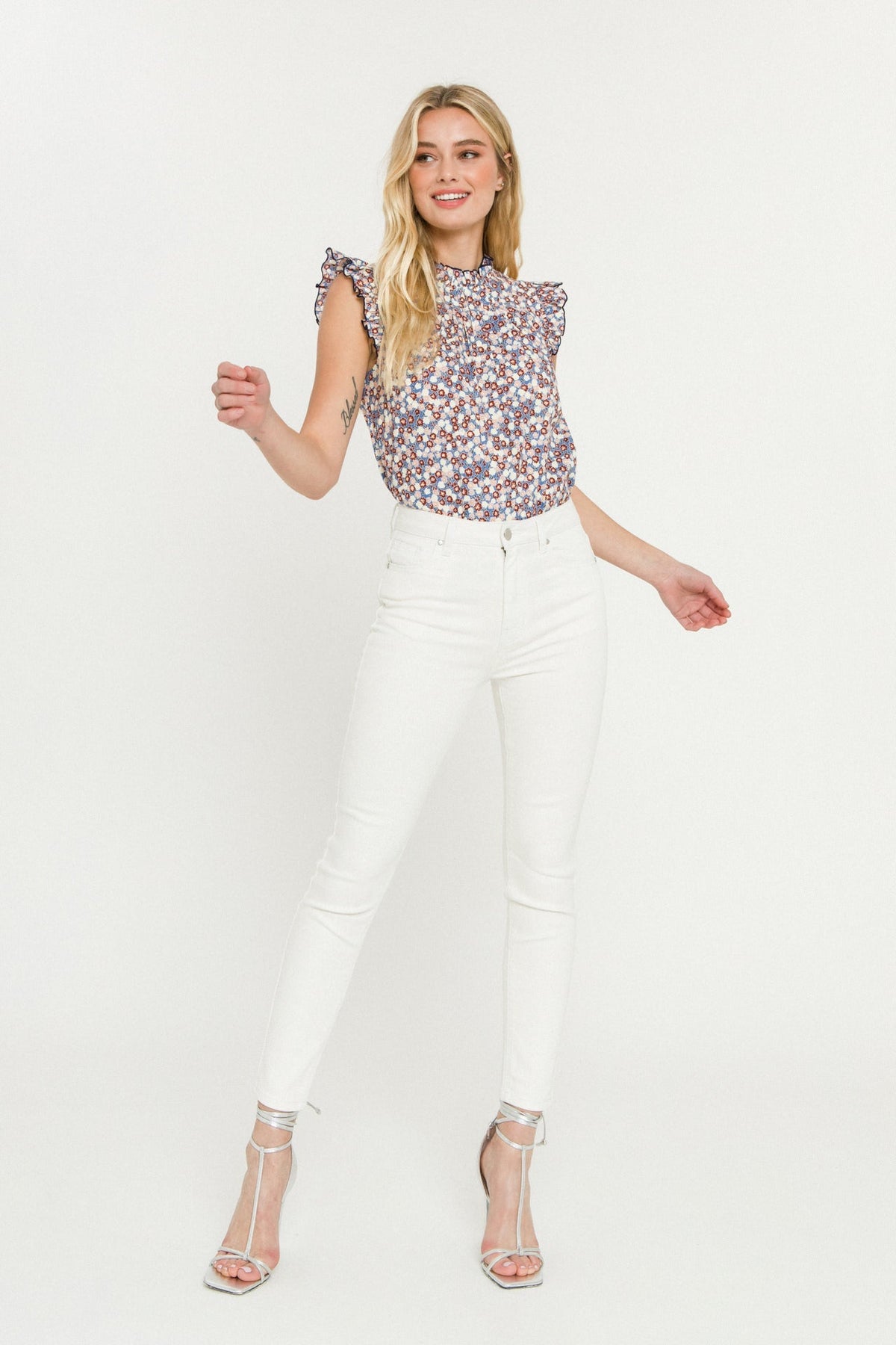 ENGLISH FACTORY - Floral Contrast Stitch Top - TOPS available at Objectrare