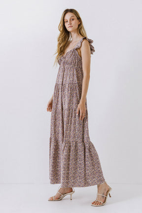 FREE THE ROSES - Floral Ruffle Sleeve Maxi Dress - DRESSES available at Objectrare