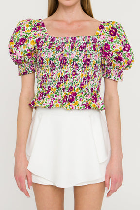 ENDLESS ROSE - Floral Smocked Top - TOPS available at Objectrare