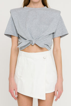 GREY LAB - Shoulder Pad Front Tie T-Shirt - TOPS available at Objectrare