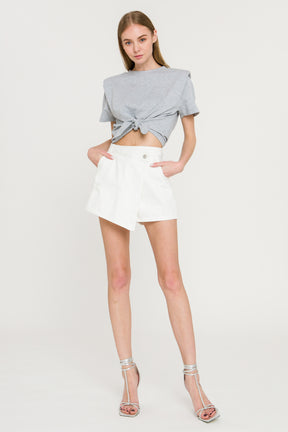 GREY LAB - Shoulder Pad Front Tie T-Shirt - TOPS available at Objectrare