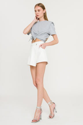 GREY LAB - Shoulder Pad Front Tie T-Shirt - TOPS available at Objectrare