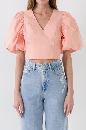 ENDLESS ROSE - Exaggerated Sleeve Crop Top - TOPS available at Objectrare