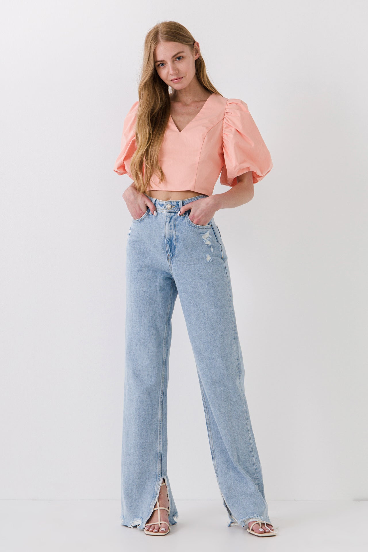 ENDLESS ROSE - Puff Sleeve Crop Top - TOPS available at Objectrare