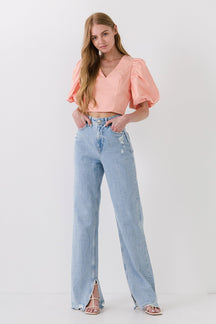 ENDLESS ROSE - Puff Sleeve Crop Top - TOPS available at Objectrare