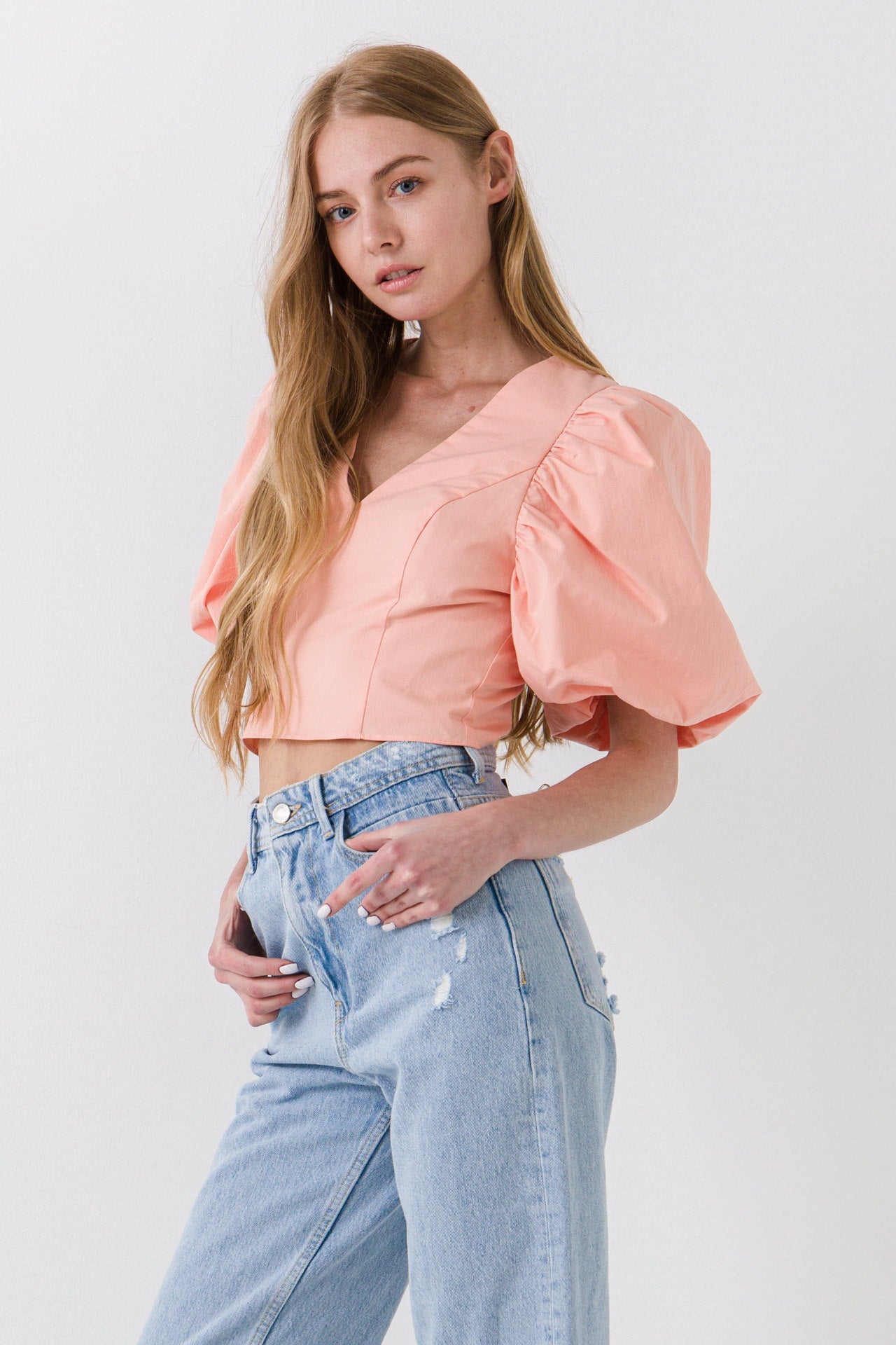 ENDLESS ROSE - Exaggerated Sleeve Crop Top - TOPS available at Objectrare