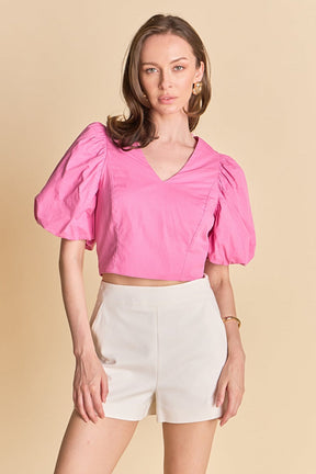 ENDLESS ROSE - Puff Sleeve Crop Top - TOPS available at Objectrare