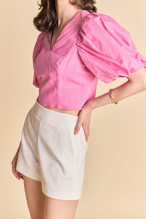 ENDLESS ROSE - Puff Sleeve Crop Top - TOPS available at Objectrare