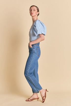 ENDLESS ROSE - Puff Sleeve Crop Top - TOPS available at Objectrare