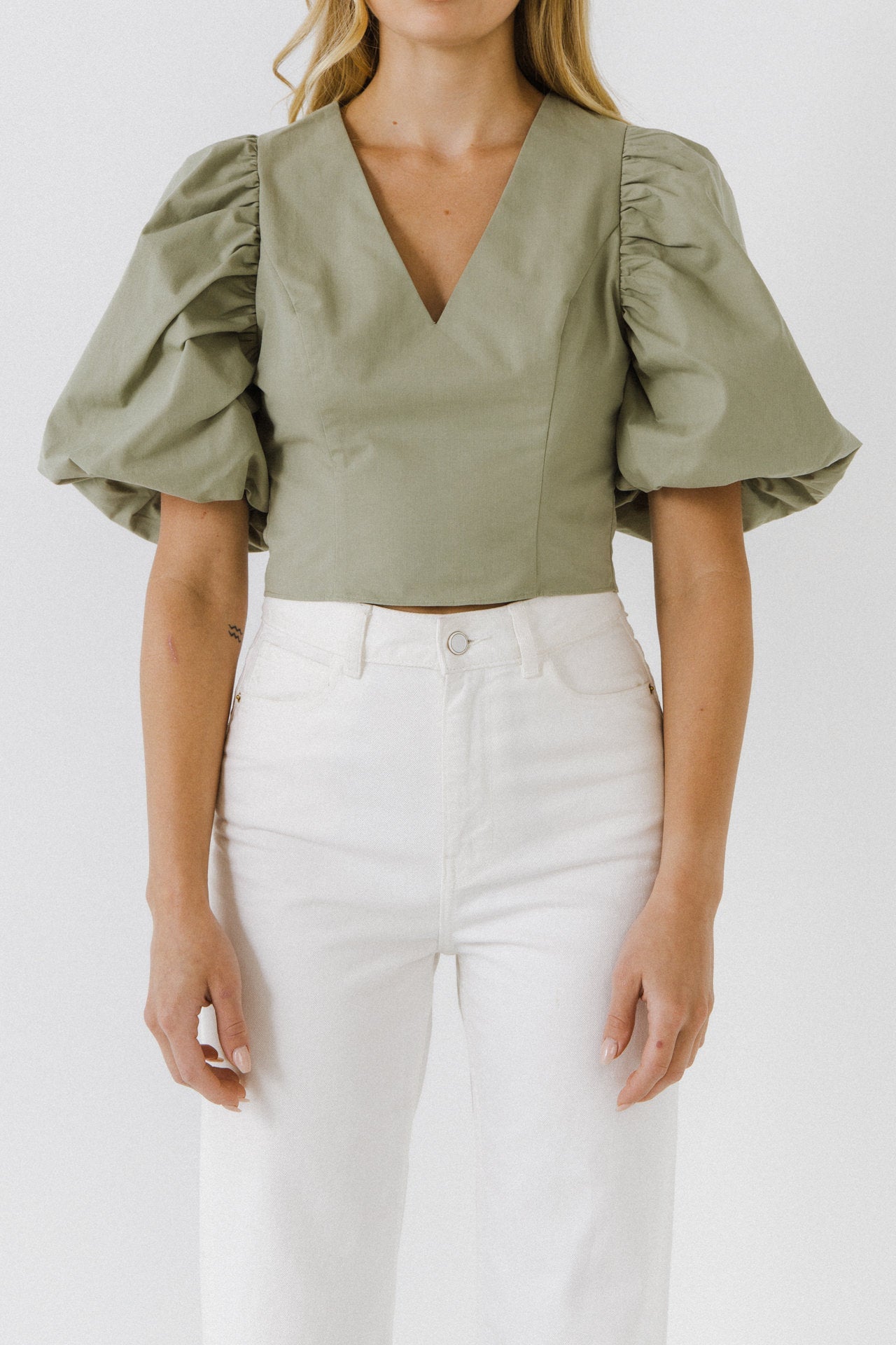ENDLESS ROSE - Puff Sleeve Crop Top - TOPS available at Objectrare