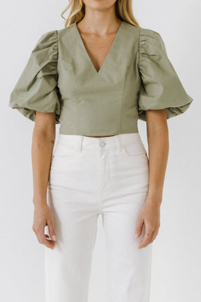 ENDLESS ROSE - Puff Sleeve Crop Top - TOPS available at Objectrare