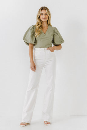 ENDLESS ROSE - Puff Sleeve Crop Top - TOPS available at Objectrare