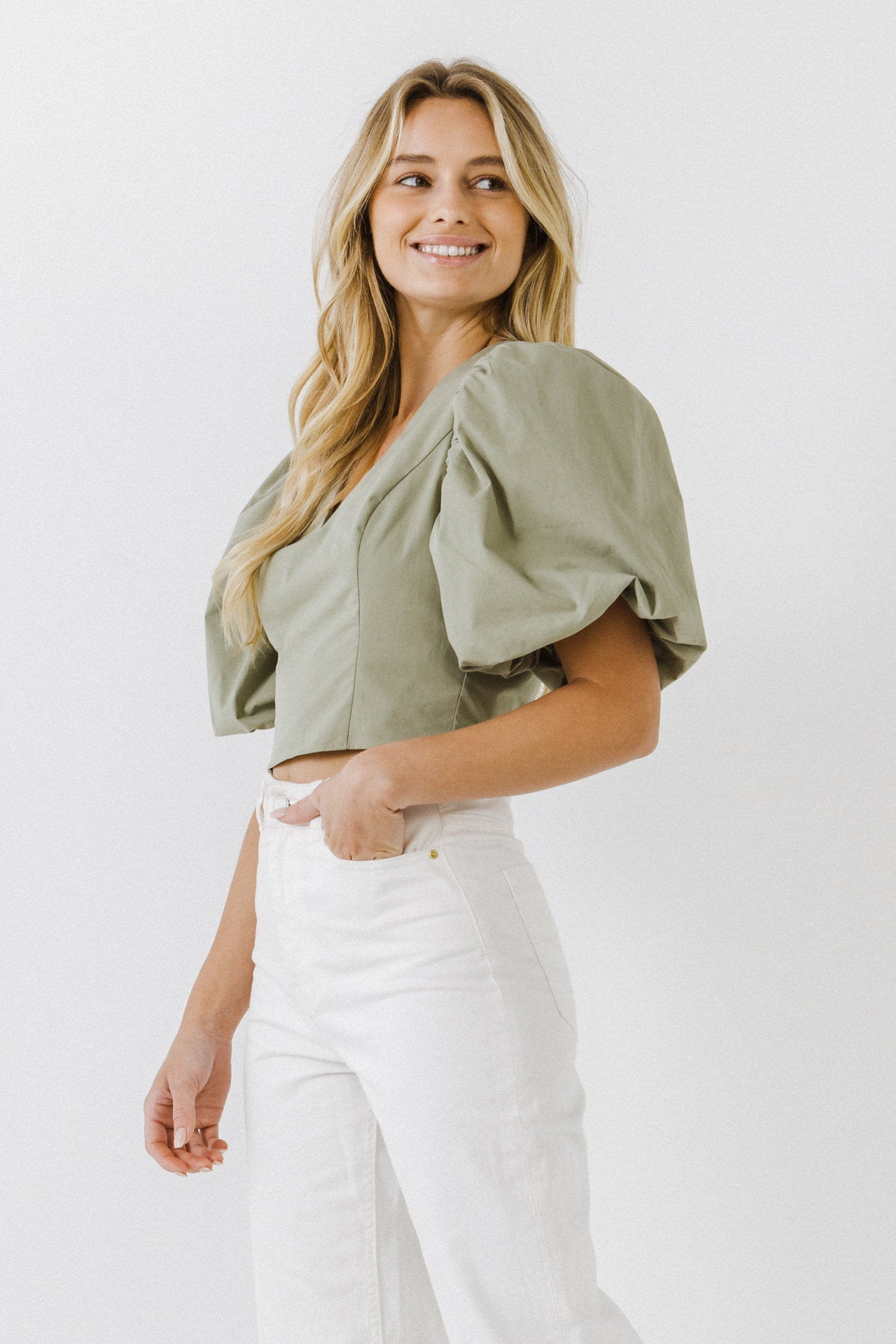 ENDLESS ROSE - Puff Sleeve Crop Top - TOPS available at Objectrare