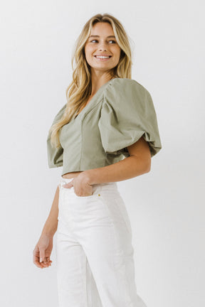ENDLESS ROSE - Puff Sleeve Crop Top - TOPS available at Objectrare