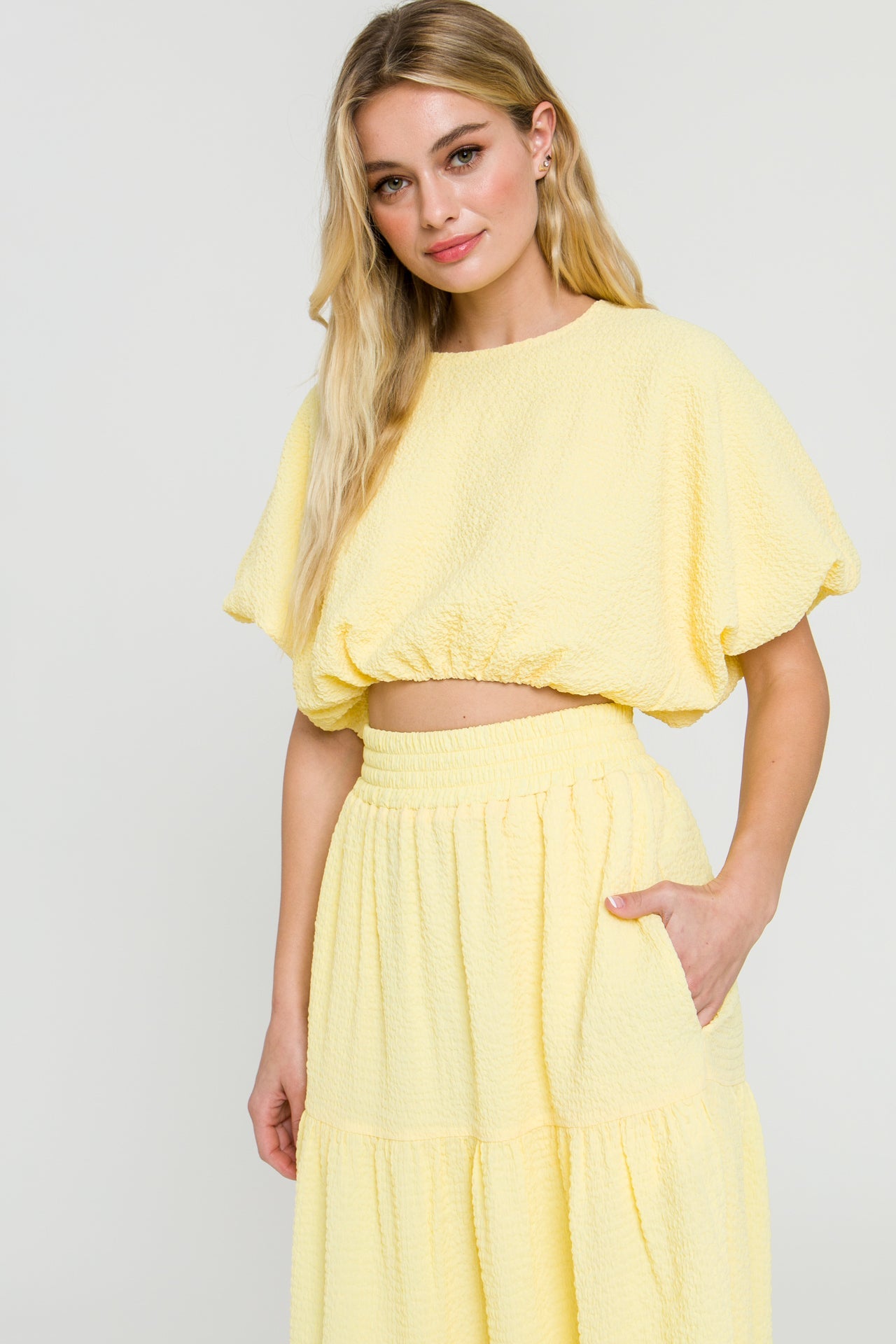 ENDLESS ROSE - Voluminous Textured Cropped Top - TOPS available at Objectrare