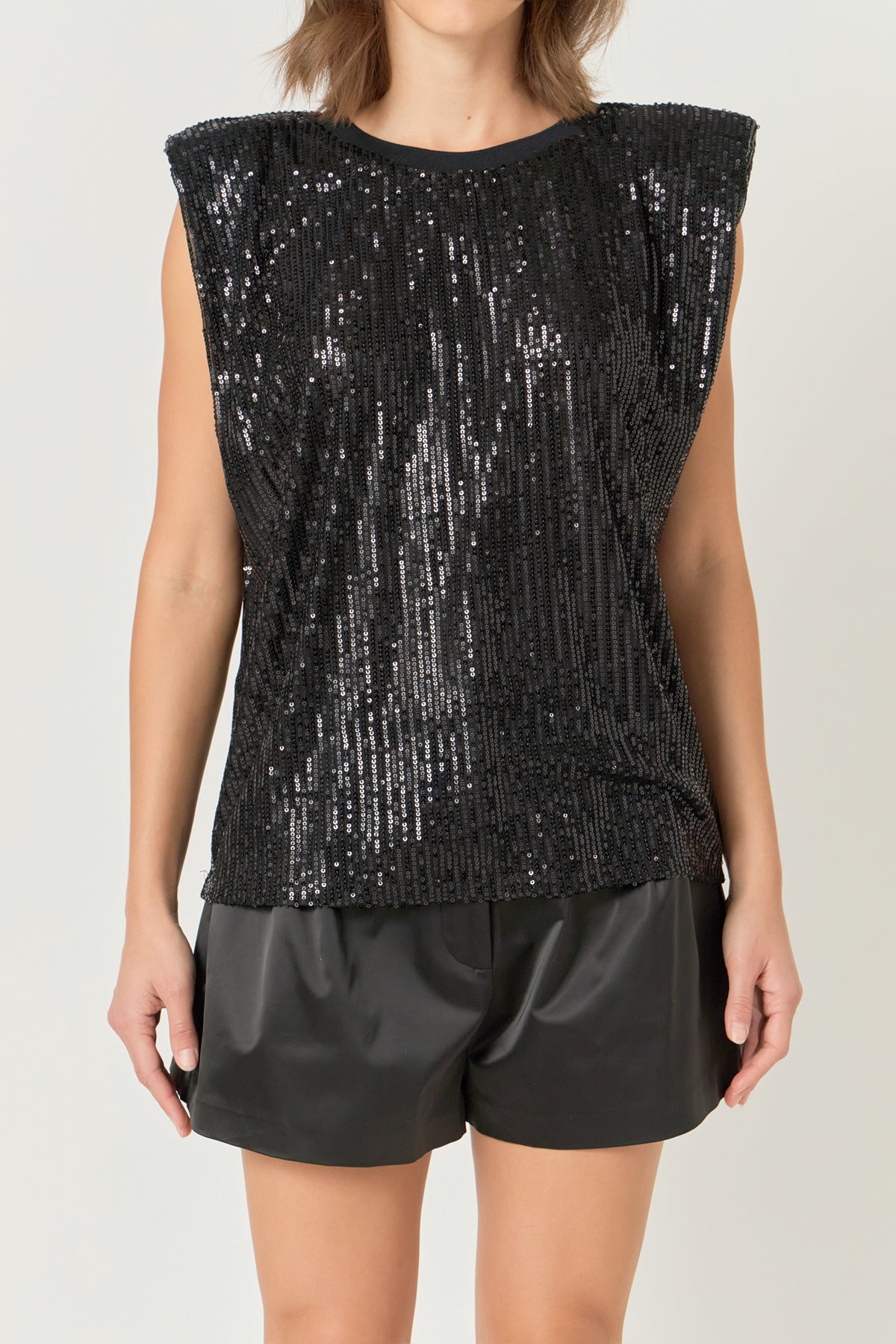 ENDLESS ROSE - Sequin Shoulder Pad Top - TOPS available at Objectrare