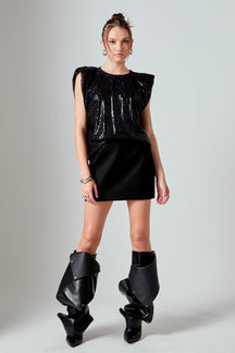 Sequin Shoulder Pad Top