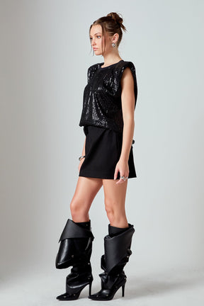 ENDLESS ROSE - Sequin Shoulder Pad Top - T-SHIRTS available at Objectrare