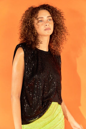 ENDLESS ROSE - Sequin Shoulder Pad Top - T-SHIRTS available at Objectrare