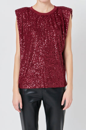 Sequin Shoulder Pad Top