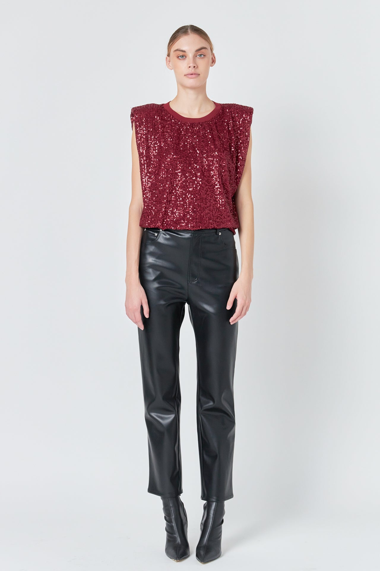 ENDLESS ROSE - Endless Rose - Sequin Shoulder Pad Top - T-SHIRTS available at Objectrare