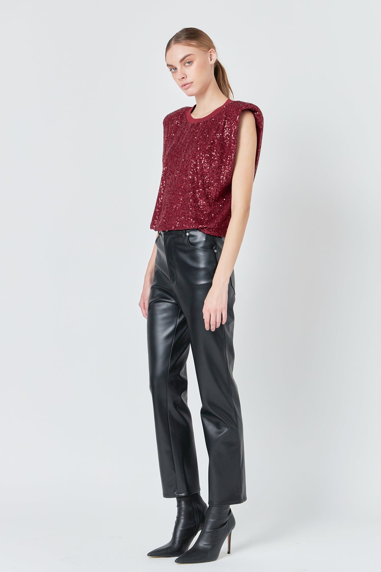 ENDLESS ROSE - Endless Rose - Sequin Shoulder Pad Top - T-SHIRTS available at Objectrare