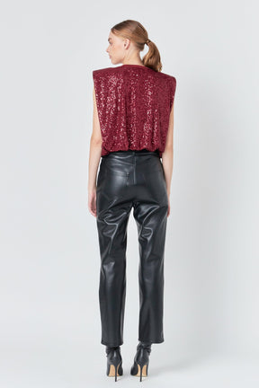 Sequin Shoulder Pad Top