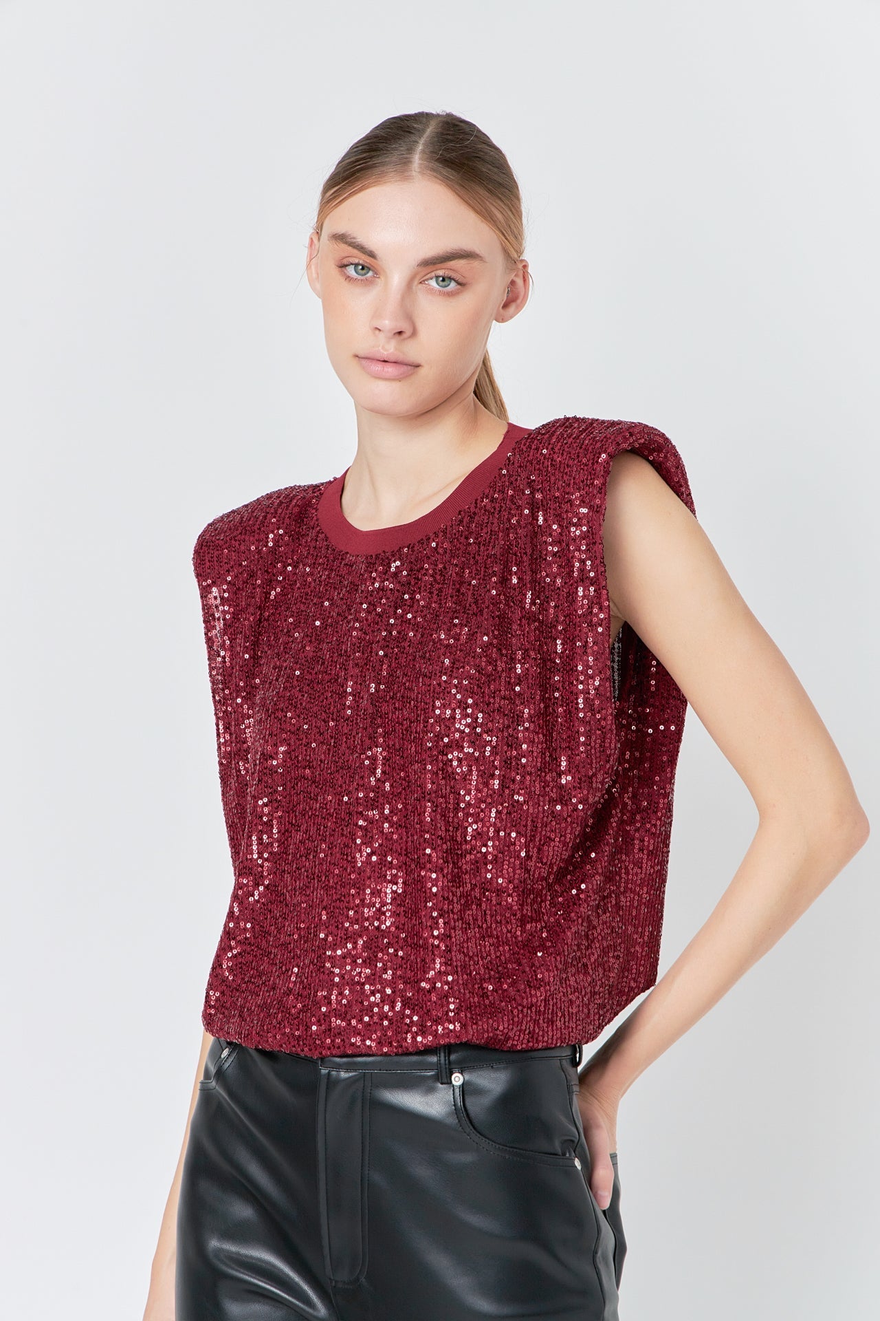 ENDLESS ROSE - Endless Rose - Sequin Shoulder Pad Top - T-SHIRTS available at Objectrare