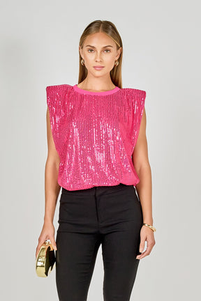 ENDLESS ROSE - Sequin Shoulder Pad Top - T-SHIRTS available at Objectrare