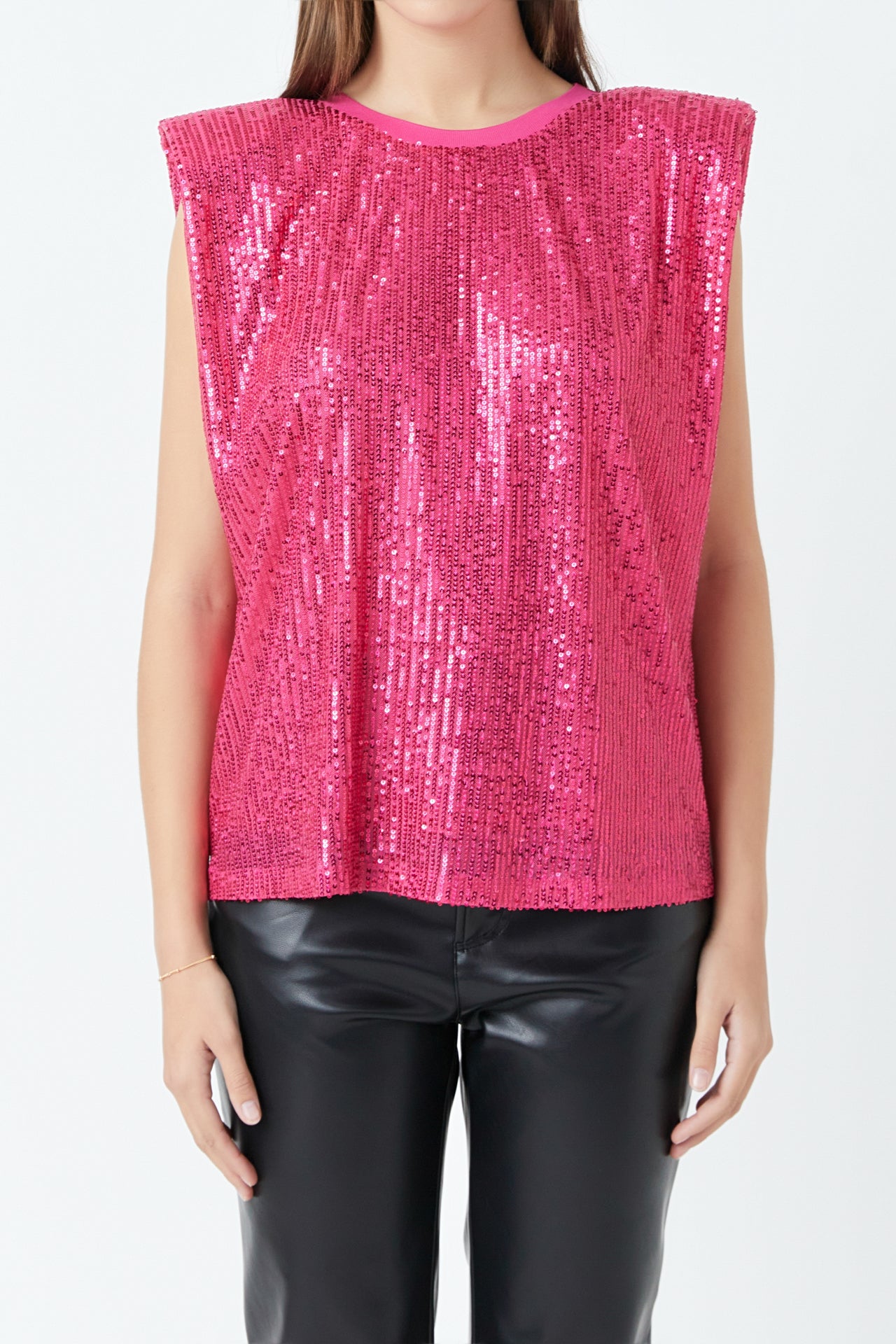 ENDLESS ROSE - Sequin Shoulder Pad Top - TOPS available at Objectrare