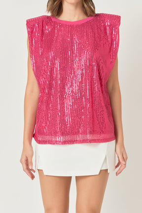ENDLESS ROSE - Sequin Shoulder Pad Top - T-SHIRTS available at Objectrare