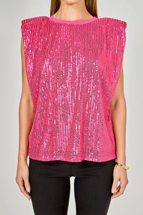 ENDLESS ROSE - Sequin Shoulder Pad Top - T-SHIRTS available at Objectrare