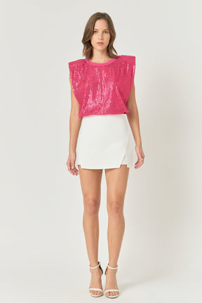 ENDLESS ROSE - Sequin Shoulder Pad Top - T-SHIRTS available at Objectrare