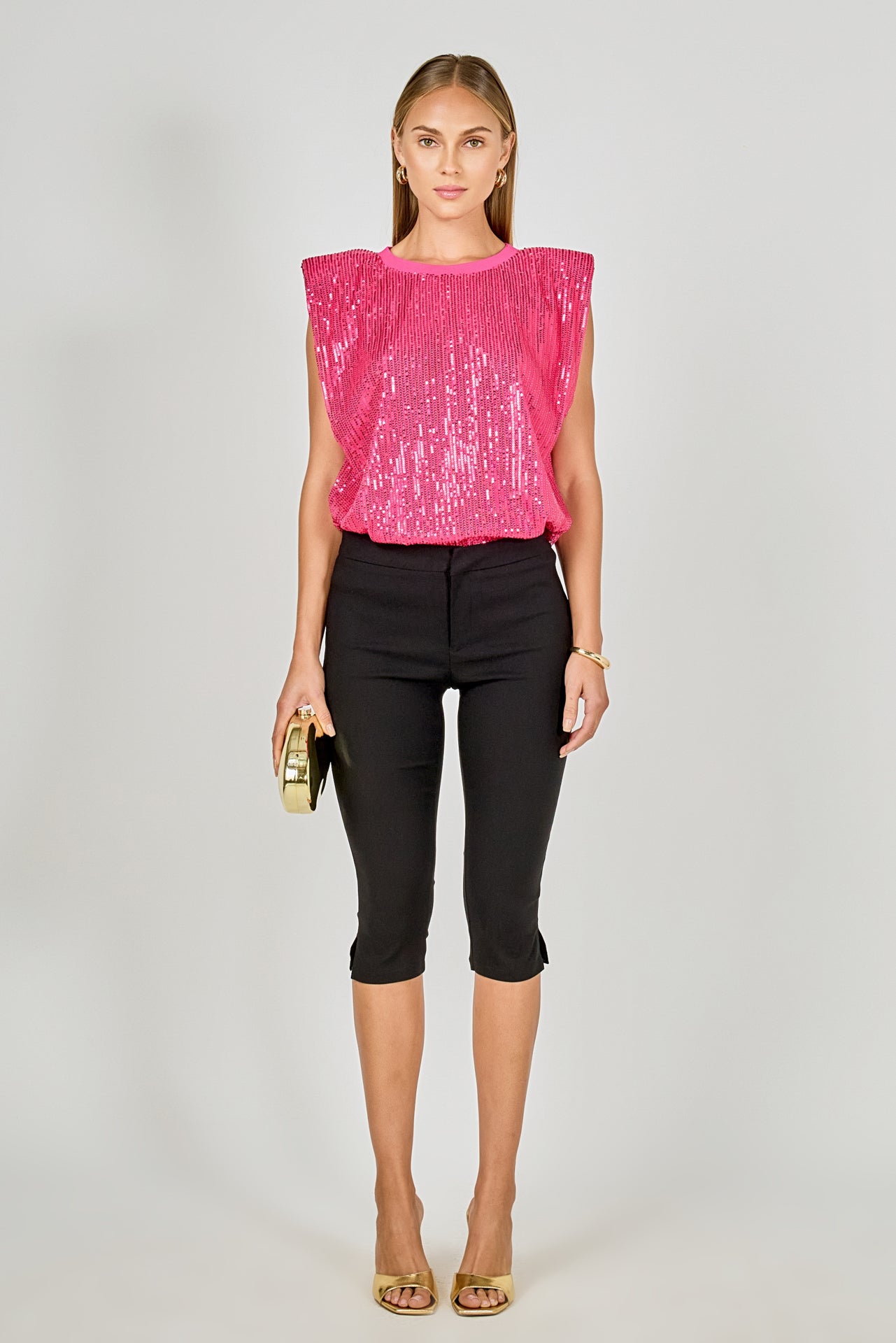 ENDLESS ROSE - Sequin Shoulder Pad Top - T-SHIRTS available at Objectrare