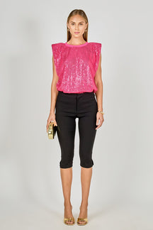 ENDLESS ROSE - Sequin Shoulder Pad Top - T-SHIRTS available at Objectrare
