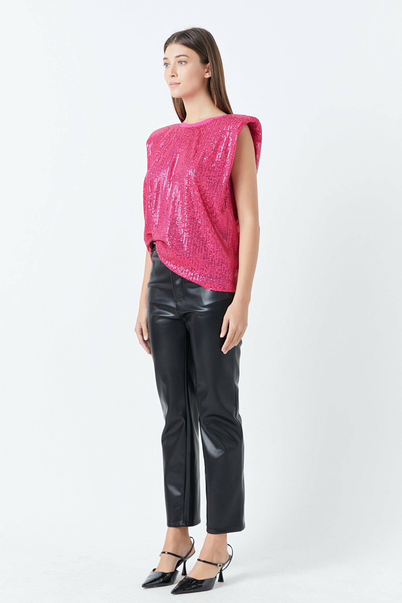 ENDLESS ROSE - Sequin Shoulder Pad Top - TOPS available at Objectrare