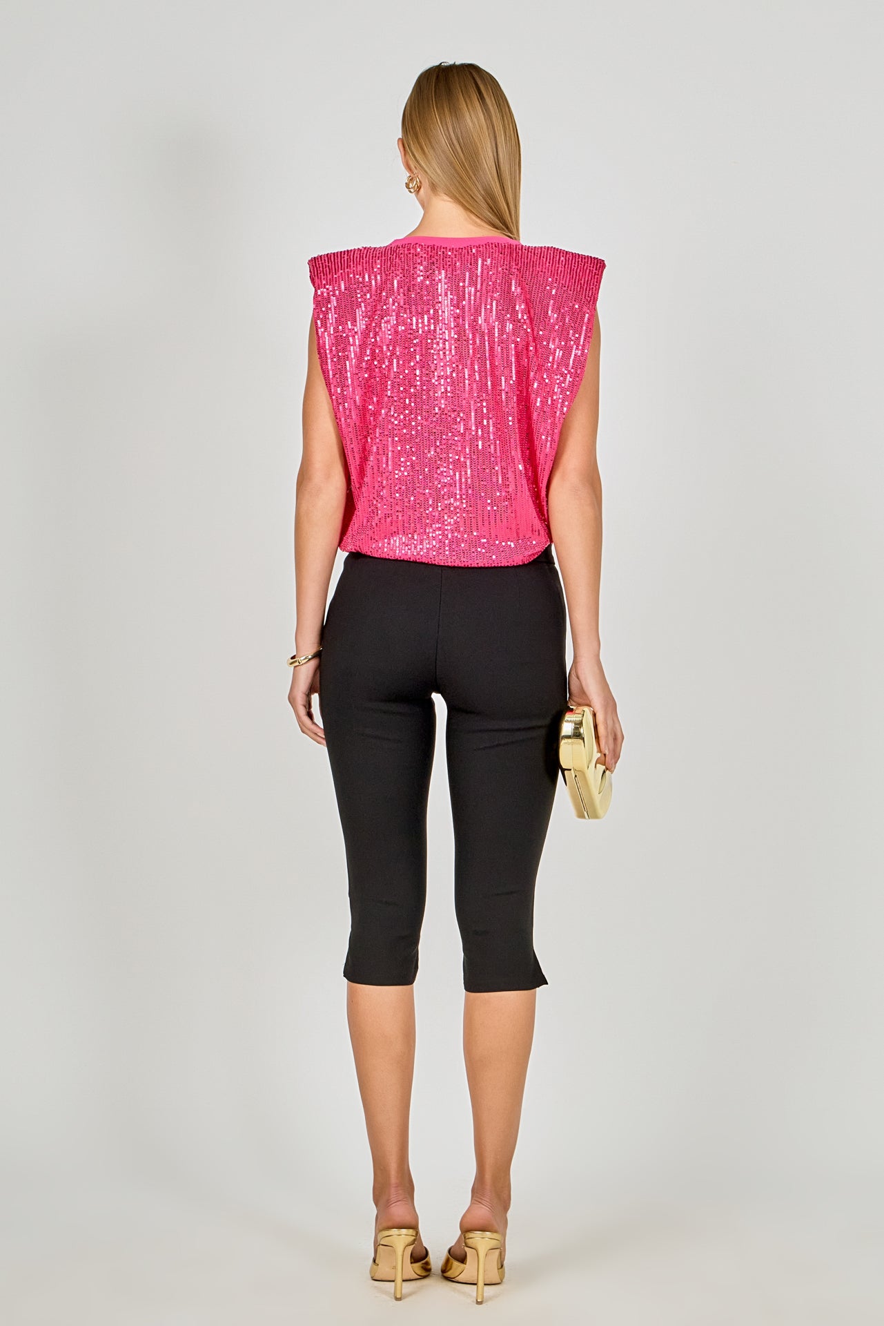 ENDLESS ROSE - Sequin Shoulder Pad Top - T-SHIRTS available at Objectrare