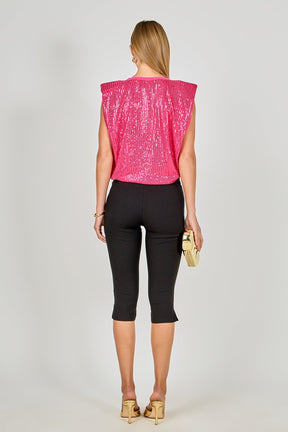 ENDLESS ROSE - Sequin Shoulder Pad Top - T-SHIRTS available at Objectrare