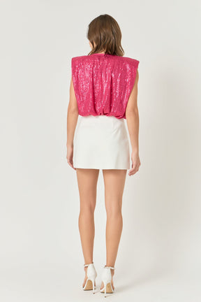 ENDLESS ROSE - Sequin Shoulder Pad Top - T-SHIRTS available at Objectrare