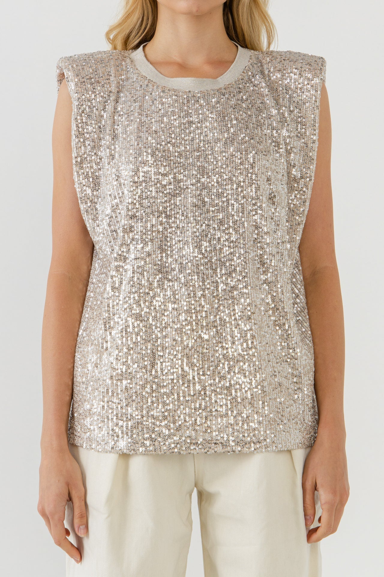 ENDLESS ROSE - Endless Rose - Sequin Shoulder Pad Top - T-SHIRTS available at Objectrare