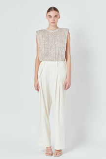 Sequin Shoulder Pad Top