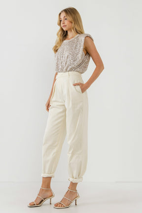 ENDLESS ROSE - Sequin Shoulder Pad Top - T-SHIRTS available at Objectrare