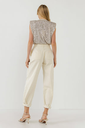 ENDLESS ROSE - Sequin Shoulder Pad Top - T-SHIRTS available at Objectrare