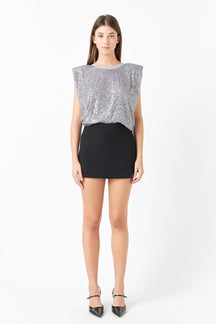 ENDLESS ROSE - Sequin Shoulder Pad Top - T-SHIRTS available at Objectrare