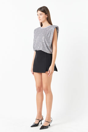 ENDLESS ROSE - Sequin Shoulder Pad Top - T-SHIRTS available at Objectrare
